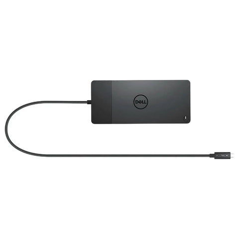 Thunderbolt Dock with Quad 4K Support and 130W Power Delivery, Plug and Play USB Type C Hub with HDMI and DisplayPort, Dual Monitor Wall Mount Bracket, Wireless Keyboard and Mouse Pack, Plus Gel Palm Rest for a Sick Desk Setup, top view of black Dell USB-C docking station.