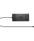 Thunderbolt Dock 130W Bundle With Rock Solid Quad 4K USB-C And Displayport Ports, sleek black docking station with cable.