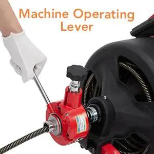 Smooth Operator 75 Foot Electric Drain Cleaner Machine Featuring Auto Feed Sewer Snake Auger control lever detail with cable.