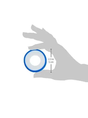 Person holding Monster Roll PTFE Thread Seal Tape, blue color, heavy duty, 1/2 inch x 520 inch, for water and oil fittings.