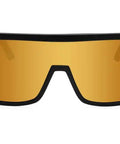 Rock Solid Gold Mirror Safety Glasses With Sleek Matte Black Frame And Removable Side Shields For Serious Eye Protection Powered By Ansi Z87 Certification Featuring Plush Foam Cushioning Built Tough For The Daily Grind front view.