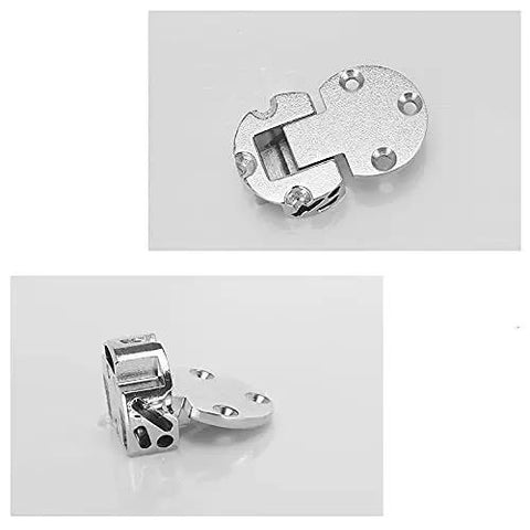 2 Pack 90 Degree Adjustable Door Flap Hinges made from zinc alloy, shown flat and side view, for cabinet or cupboard installation.