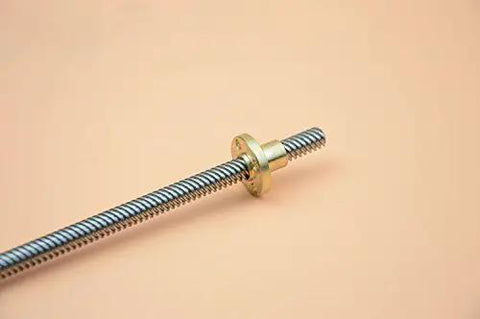 Rock Solid T8x8 350mm Lead Screw With Brass Nut For 3D Printer Z Axis, SUS304 stainless steel, showcasing golden brass nut