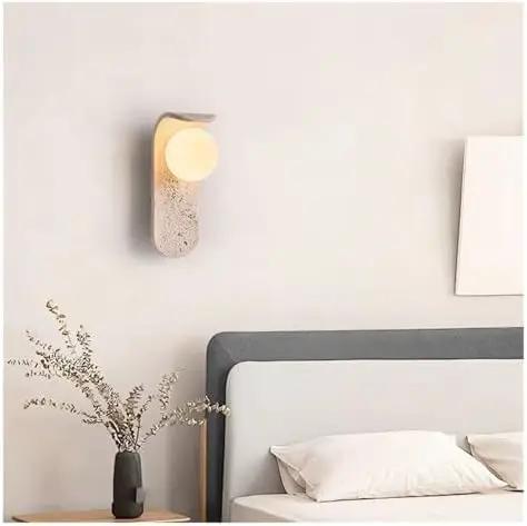 Cream LED Wall Sconce, 9 x 25 cm Modern Warm White Wall Lamp with Stone and Glass Design for Bedroom, Hallway, Hotel(Color:Cool White) mounted above bed.