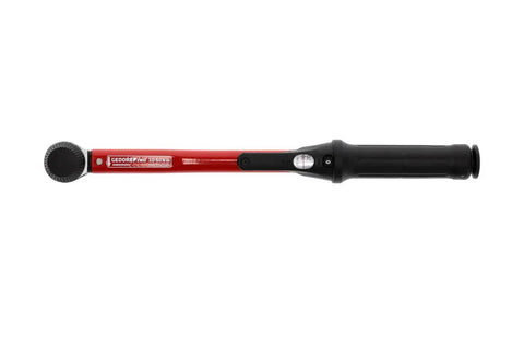 Red Torque Wrench Three Eighths Inch Drive Ten To Fifty Newton Meters Range 335 Millimeter Length with black grip