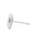 Professional Grade 2 Inch 11 Gauge Ring Shank Square Cap Nails Electro Galvanized Steel showing diamond point for secure grip.