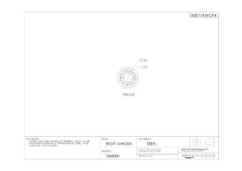 Technical drawing of Single Cone Tapered Roller Bearing, Standard Tolerance, Straight Bore, Steel, 1.2500 Inch ID, 1.1810 Inch Width.