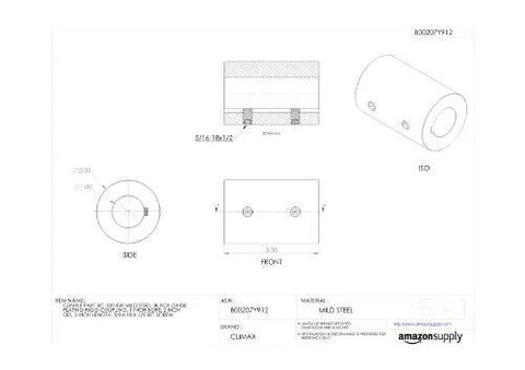 RC-100-KW rigid coupling, mild steel, black oxide, 1 in bore, 2 in OD, 3 in length, 5/16-18 x 1/2 set screws, Amazon