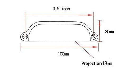 Diagram of Montrose Collection Chrome Traditional Cabinet And Drawer Pull Handle Center To Center 90 mm, 100 mm length, 30 mm width, 18 mm projection.