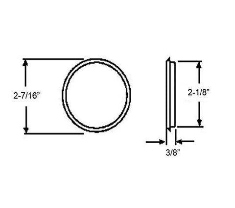 Technical drawing of Easy Snap In Closet Door Finger Pull showing dimensions for 2-1/8 inch hole compatibility, side view included.