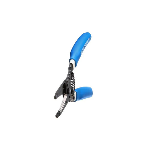 Wire Stripper And Cutter For 8-16 AWG Solid And 10-18 AWG Stranded Wire With Locking Mechanism, blue handles, angled view