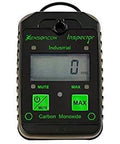 Front view of Sensorcon Industrial CO monitor handheld device with display showing 0 ppm and green control buttons