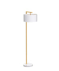 Gold Floor Lamp With Marble Base And White Linen Drum Shade For Living Room Bedroom Study Or Office Modern Metal Floor Light 62 Inch Tall Sleek Home Decor