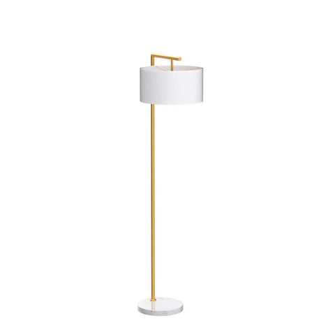 Gold Floor Lamp With Marble Base And White Linen Drum Shade For Living Room Bedroom Study Or Office Modern Metal Floor Light 62 Inch Tall Sleek Home Decor