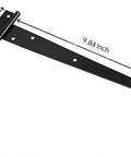 12 Piece T Strap Barn Door Hinges Black 10 Inch Heavy Duty Hinges dimensions shown for barn gates and cabinets.