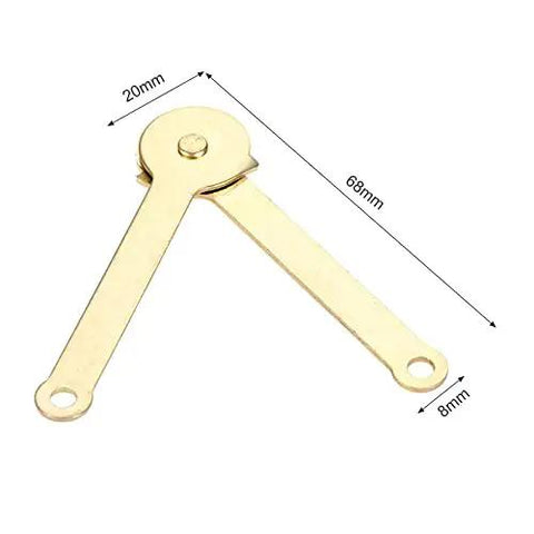 Two Pieces Metal Lid Support Hinges, golden color, 68x8mm, shown in open position with dimensions.