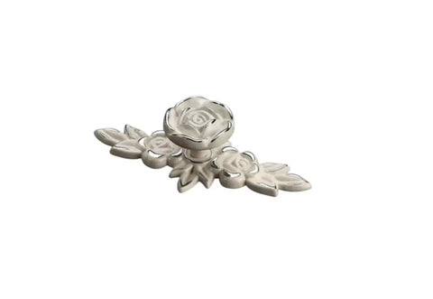 3D Rose Cabinet Knobs With Backplates, 4 Pack, Vintage Shabby Chic Zinc Alloy Drawer Handles, Ivory White With Silver Edge, Perfect For Wardrobe, Dresser And Cabinets, Open White Rose Design, Insta Worthy
