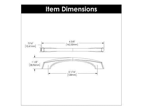 Dimensional diagram of Solid Core Stainless Steel Cabinet Pulls, 5-1/16 Inch Hole Center, 128mm, Greenwich Collection