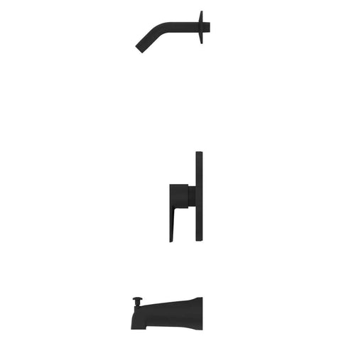 Modern Tub And Shower Trim Kit Matte Black Finish With One Handle Without Shower Head Valve Not Included, components shown separately