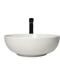 USZWBY Vessel Sinks Modern Simple Round Sink Home Bathroom Above Counter Basin with black faucet, ceramic material.