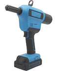 Straight Up Rock Solid Pro Cordless Brushless Riveting Gun Kit One Touch Quick Pull Automatic Rivet Nut Tool Battery Powered Workhorse view showing the tool's blue body and battery base.
