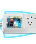 Close-up of the internal circuitry of the Boss Level Surge Protector Power Strip Featuring Hella Spacious 12 Outlets And 2 USB Ports.
