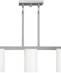 Astoria 3 Light Chandelier In Brushed Nickel With Hand Blown Satin Opal White Glass, modern ceiling fixture, 26 inch wide