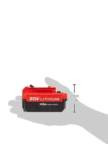 Heavy Duty 20V Max Lithium Ion Battery 4 0 Ah Two Pack displayed in hand, compact size for easy handling on jobsite.