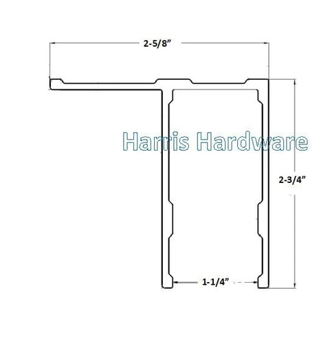 Diagram of Aluminum One Ear Bracket Extra Long Fifty Seven And A Half Inches Satin Finish For One And A Quarter Inch Panels.