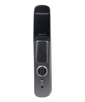 Fully Automatic Smart Door Lock Offering Slick 3D Fingerprint Recognition And Instant Remote Video Chat For Dead Simple Secure Entry Using Passcodes Swipe Cards Standard Keys, sleek design with aluminum alloy finish.