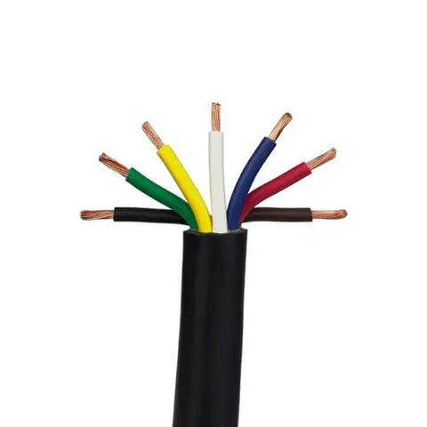 Heavy Duty 18 Awg 7 Conductor Soow Portable Cable Wire 600 Volt Rated Black Power Cord 450 Feet Long with exposed copper leads