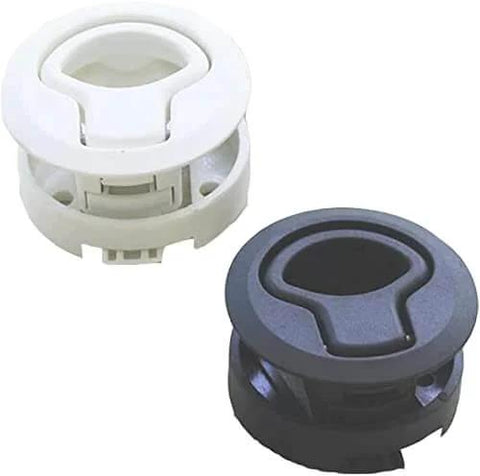 2 Inch Flush Pull Slam Latch Set In Black ABS Plastic For RV Boat Doors Cabinets And Decks, Round 2 Diameter, 2 Pack view