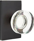 Full Dummy Set For Interior Doors With Modern Rectangle Rosette And Modern Disc Crystal Knob In Flat Black, close-up view