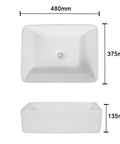 USZWBY Vessel Sinks Bathroom Vessel Sink Hotel Apartment Square Ceramic Wash Basin Home Art Table Bathroom Bowl Sink top view dimensions 480mm x 375mm x 135mm