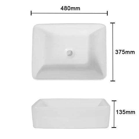 USZWBY Vessel Sinks Bathroom Vessel Sink Hotel Apartment Square Ceramic Wash Basin Home Art Table Bathroom Bowl Sink top view dimensions 480mm x 375mm x 135mm