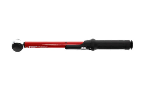 Side view of Red Torque Wrench Three Eighths Inch Drive Ten To Fifty Newton Meters Range 335 Millimeter Length