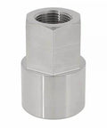 Front view: chrome end-cap adapter with hex nut and threaded bore for waterjet spare parts