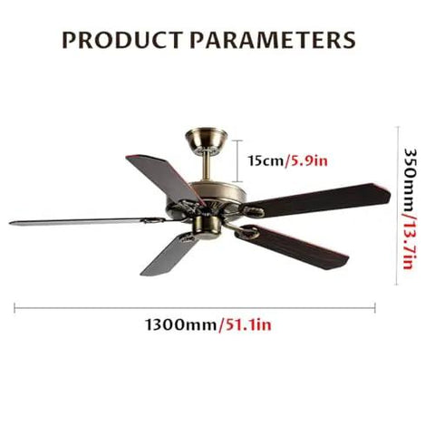Modern Wooden Ceiling Fan With Remote Controlled Six Speed Settings Ultra Silent Motor 1100mm Blade Span Silky Quiet Operation Heavy Duty Build Smooth Breeze For Living Room And Office showing product dimensions 1300mm span.