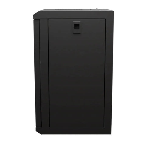 Front view of 9U 10 Inch Network Server Rack Cabinet 11.8 Inch Deep Wall Mount Tempered Glass Door Black with Preassembled Setup