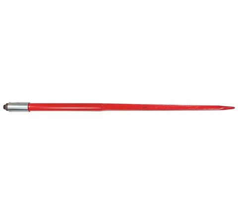 Heavy duty 39 Inch Bale Spear For Quick Attach with red powder coated finish, 7/8 inch front diameter, 3000 lb capacity, side view.