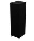 Tough As Nails 42U Network Cabinet 19 Inch AV Server Rack with smooth rolling casters, black, side view, lockable security door.