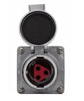 Heavy Duty Aluminum Receptacle 60 Amp 600 Vac 250 DC Locking Electrical Plug Socket Industrial Grade Wire Connector, open view.
