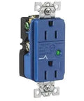 Top Drawer Decorator Duplex Receptacle Featuring Sleek Flush Mount Build And Dependable 15 Amp 125V AC Output For Easy Home Wiring And Heavy Duty Performance That Really Goes The Distance in blue color.