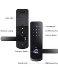 Rock Solid Fingerprint Electronic Door Lock Featuring A Slick Acrylic Touchscreen Keypad And Hassle Free Digital Programming Heavy Duty Stainless Steel Deadbolt For Secure Home Hotel Access with fingerprint reader and keypad.
