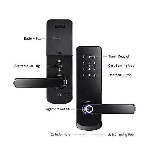 Rock Solid Fingerprint Electronic Door Lock Featuring A Slick Acrylic Touchscreen Keypad And Hassle Free Digital Programming Heavy Duty Stainless Steel Deadbolt For Secure Home Hotel Access with fingerprint reader and keypad.
