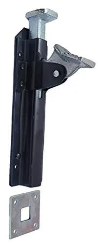 Heavy Duty Wrought Cast Iron Foot Bolt Locks Eight Pack Black Powder Coated rustic latch with receiver plate, 7.5 inch length.
