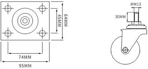 Tough As Nails And Smooth Rolling Heavy Duty Swivel Caster Wheels With Brake Lockable 3 Inch Universal Polyurethane Tread M12 X 30Mm Thread Stem 4 Pack Industrial Transport Workhorse Wheel Set dimensions diagram.