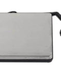 Heavy Duty Parcel And Shipping Scale With 330 Pound Capacity Clear LCD Display Stainless Steel Platform AC Adapter Included Or Four AA Batteries A Real Workhorse For Warehouse And Industrial Shipping showing stainless steel platform and blue LCD