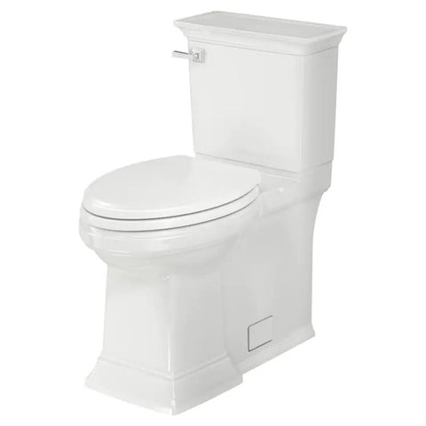 Heavy Duty Two Piece Elongated Toilet Featuring Reliable Powerwash Rim And Comfort Height Design For No Fuss Daily Refresh In Pristine White Porcelain, side view.