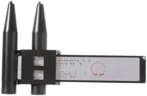 8-Lug Hub Bore Caliper with Digital LCD for Wheel Inspection showing measuring tips and scale for accurate bolt-circle diameter.
